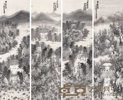 张谷旻 山水 四屏 138×34cm×4